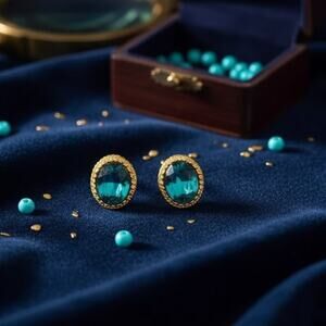 Vintage Crown Trifari Blue Rhinestone Clip On Earrings NWT Signed